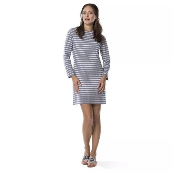 Sail to Sable Textured Knit Stripe Long Sleeve Dress in Navy Woman’s Size L - Picture 2 of 8